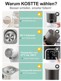 BootyBay Intelligens Cumisüveg Készítő - 20 Másodperces Tápszer Elkészítés, 1.5L Víztartály, BPA-mentes, Csendes Működés, 16 cm-ig Állítható 3