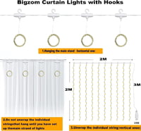 Bigzom LED Fényfüggöny 2x2m - 200 Meleg Fehér LED, USB, IP65 Vízálló, Beltéri/Kültéri Dekoráció Esküvőre, Karácsonyra, Valentin-napra 10 Aka 2