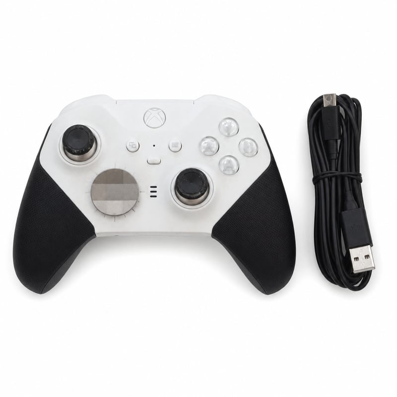 Használt Xbox Elite Wireless Controller Series 2 Core Edition fehér kontroller – Xbox One, Xbox Series X|S, PC, Windows 10, mobil – USB töltőkábellel