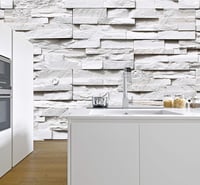 murimage 3D Kőfal Fototapéta 274x254 cm - Fehér Papír Faldekoráció Ragasztóval, Nappali és Hálószoba Díszítéshez, made in Germany 1
