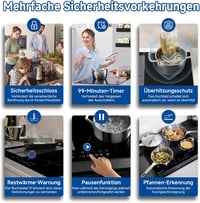 AMZCHEF 60 cm-es Indukciós Főzőlap Flex Zónákkal - 4 Zónás, 7200W, 9 Teljesítményszint, Boost Funkció, Időzítő, Gyerekzár, Túlmelegedés Elle 5