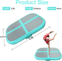 PPXIA Felfújható Tornaszőnyeg 100x60x10cm - Gimnasztikai Légmatrac Edzőblokk Kézi Fogantyúkkal - Mentazöld PVC Sportmatrac Pumpával 5