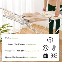 Fishtec Elektromos Ruhaszárító, 230W, 18 Alumínium Rúd, 145cm, Összecsukható, Fűtött, Gyorsszárító, Fürdőszobai Ruhaszárító Állvány, Ezüst 9