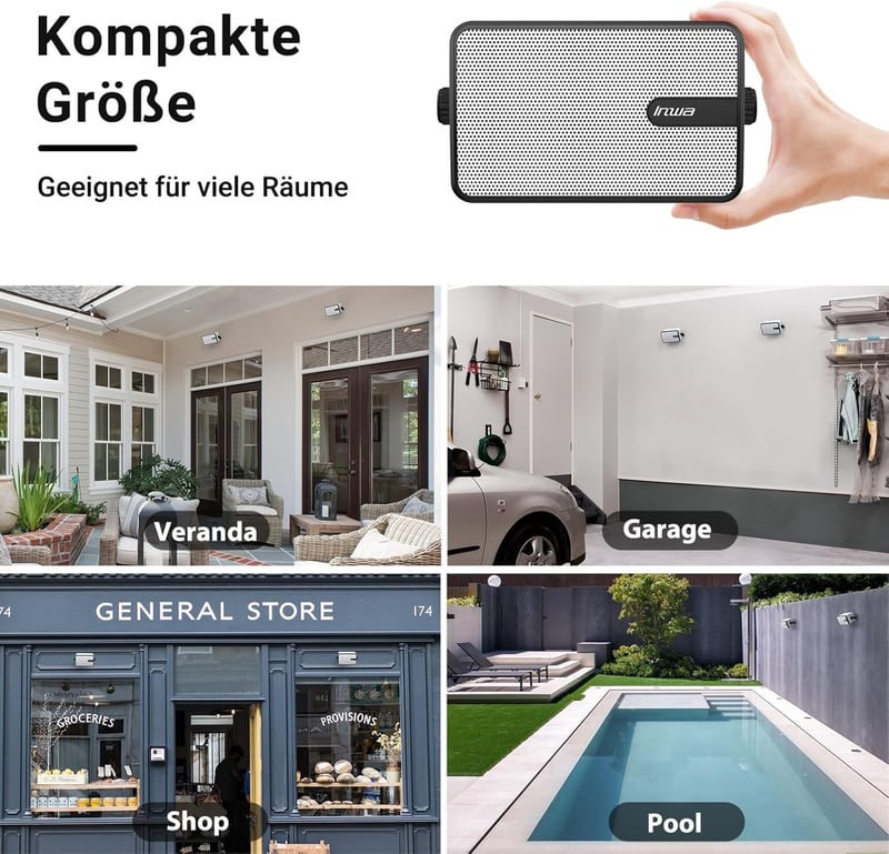 Inwa Bluetooth Kültéri Hangszóró, 250W Vezeték Nélküli Hangrendszer, IPX5 Vízálló, Falra Szerelhető, 2db Szinkronizálható Hangszóró Távirány