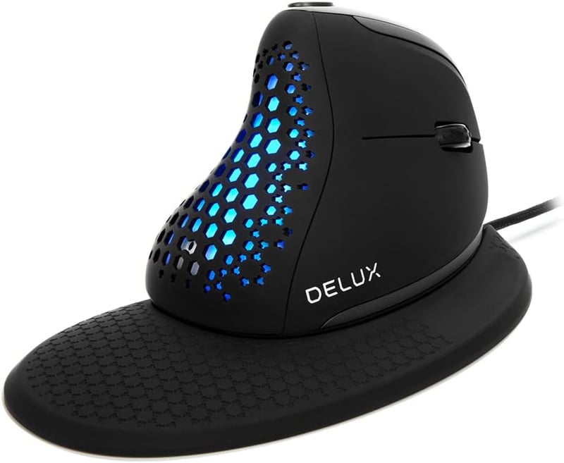 DeLUX M618XSU ergonomikus függőleges egér RGB fénnyel, csuklótámasszal, 4000 DPI