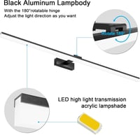Klighten LED Fürdőszobai Tükörlámpa 32W 1820LM 6000K Hideg Fehér, 180° Forgatható, IP44 Vízálló, 120 cm Fekete Fali Világítás Tükörhöz 2