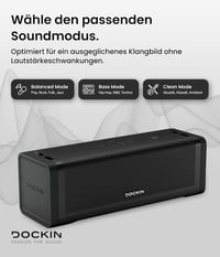 DOCKIN D FINE+ 2 Bluetooth Hangszóró, 50W, IPX5 Vízálló, 16 Órás Üzemidő, Powerbank Funkcióval, 3 DSP Hangszínszabályzóval, Fekete 3