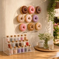 Fánkfal pultvarázs: fali akril fánktartó + 4 szintes akril kijelző + 20 db 40 ml tölthető üveg 1