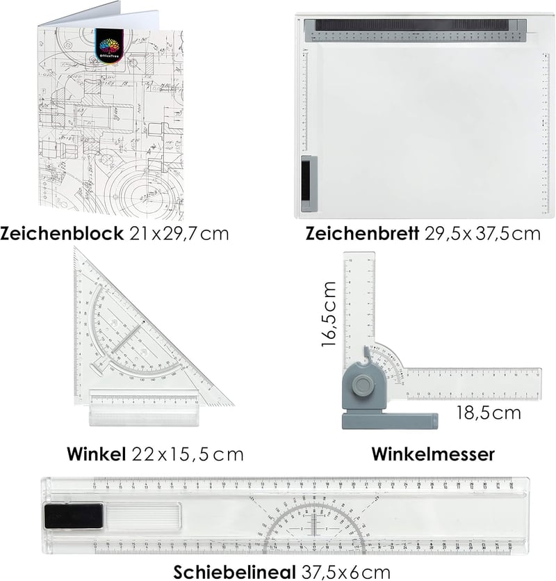 OfficeTree A4-es rajztábla szett - Fehér, hordtáskával és vonalzókkal