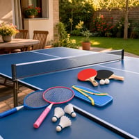 Set Jocuri de Grădină: 2 palete ping-pong + 2 mingi + fileu reglabil + 2 rachete badminton + 3 fluturași 1