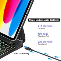 FOGARI iPad 10/11 Generációs Billentyűzet Tok 10.9/11 inch - QWERTZ Német Kiosztás, Érintőpaddal, Mágneses Állvánnyal, Fekete 3
