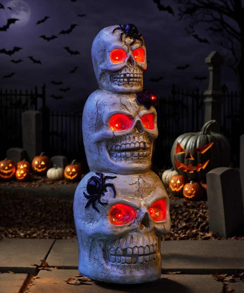 Yeomoo Napelemes Koponya Halloween Dekoráció - Kültéri/Beltéri Világító Koponya Pókhálóval - Kerti, Parti, Asztali Dísz Ajándék Fehér