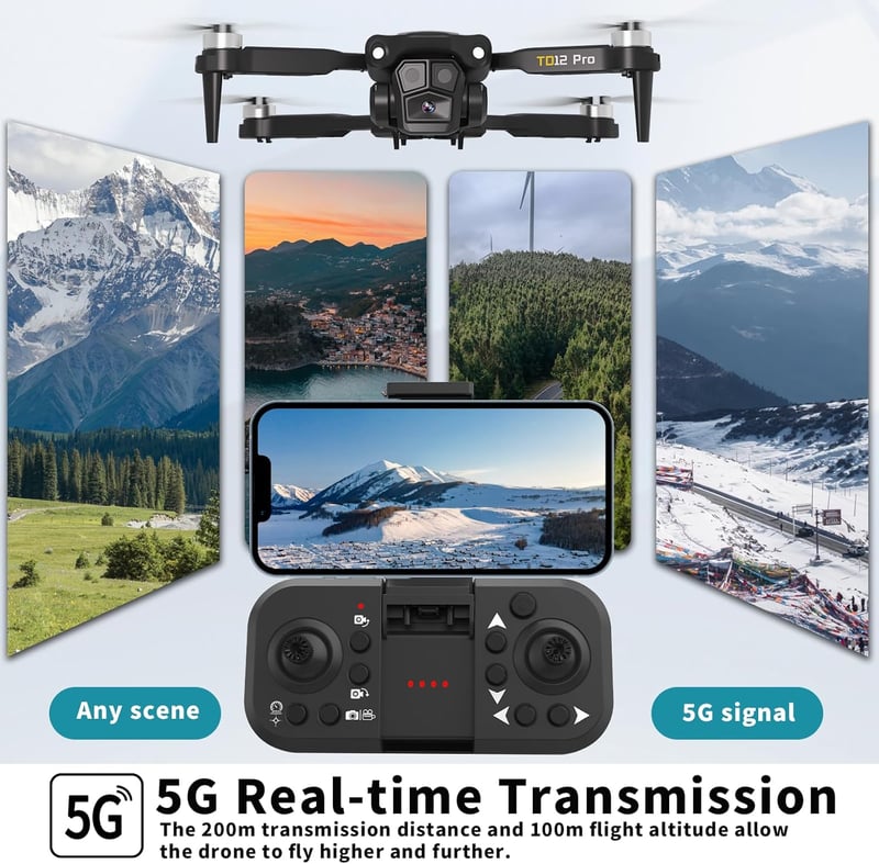 Toladrone TD12Pro FPV Drón 1080P Kamerával - Kefementes Motorral, Optikai Pozicionálással, 90° Állítható Kamerával, Kezdőknek és Haladóknak