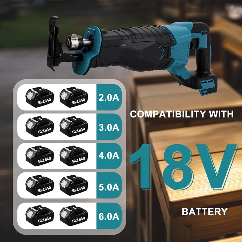 DriSubt Akkumulátoros Orrfűrész Makita 18V Akkumulátorral Kompatibilis - 3500 RPM Változtatható Sebességű Fűrész Fa, Fém és PVC Vágásához, 4