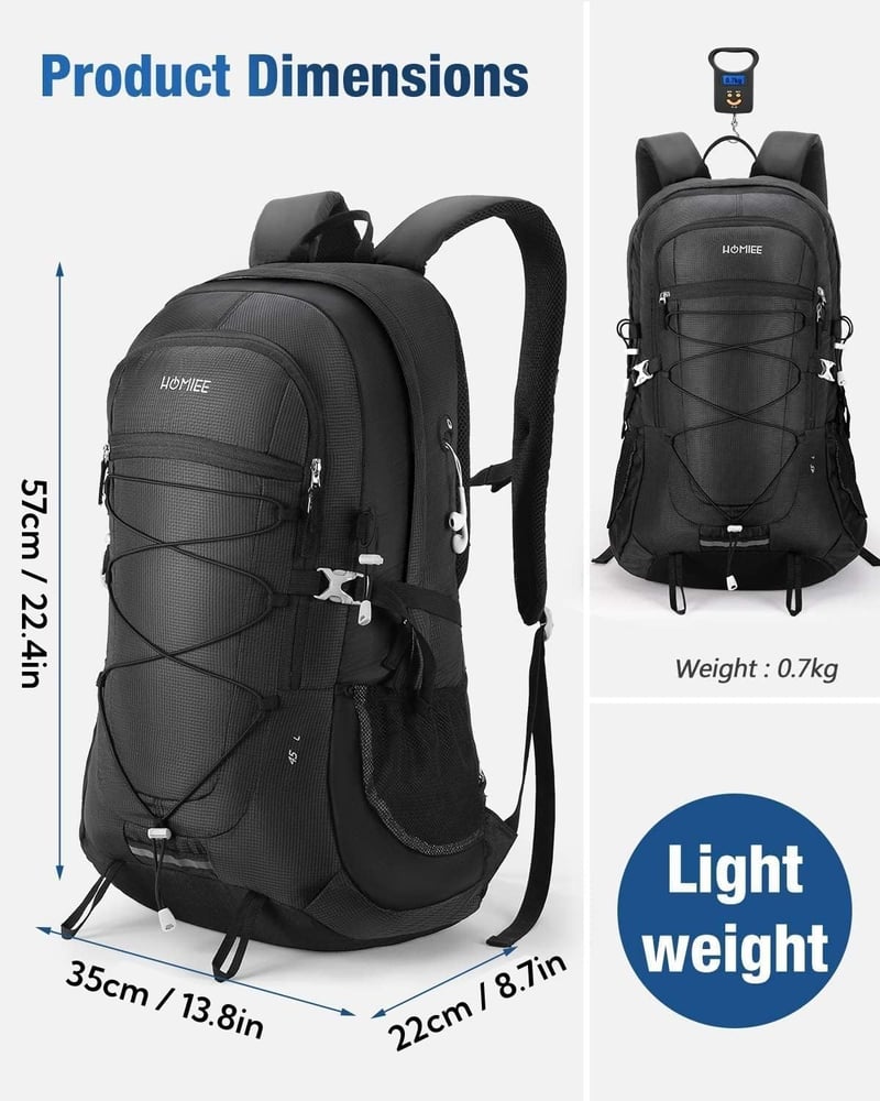 HOMIEE 45L Vízálló Túrahátizsák Fényvisszaverő Csíkokkal - Férfi, Női Outdoor Hátizsák Túrázáshoz, Kerékpározáshoz
