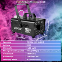 AGPtEK Füstgép 13 Színű LED Világítással - 500W RGB Effektekkel, 57m³/perc Teljesítmény, Vezetékes és Rádiós Távirányítóval Esküvőkre, Hallo 5