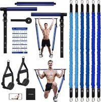 ALongSong Pilates Rúd Szett 6 Ellenállási Gumiszalaggal 9-109 kg Otthoni Edzéshez - Állítható Fitness Eszköz Fogantyúkkal és Ajtórögzítővel 1