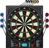 Mejasg Elektronikus Darts Tábla LCD Kijelzővel - 34 Játék, 355 Variáció, 12 Nyíllal - Többnyelvű Hangutasítás - 1-8 Játékos Részére - Fali D 1