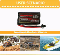 RoaringTop 7,4V 3000mAh Li-ion akkumulátor RC autókhoz és hajókhoz, 2 USB töltővel 4