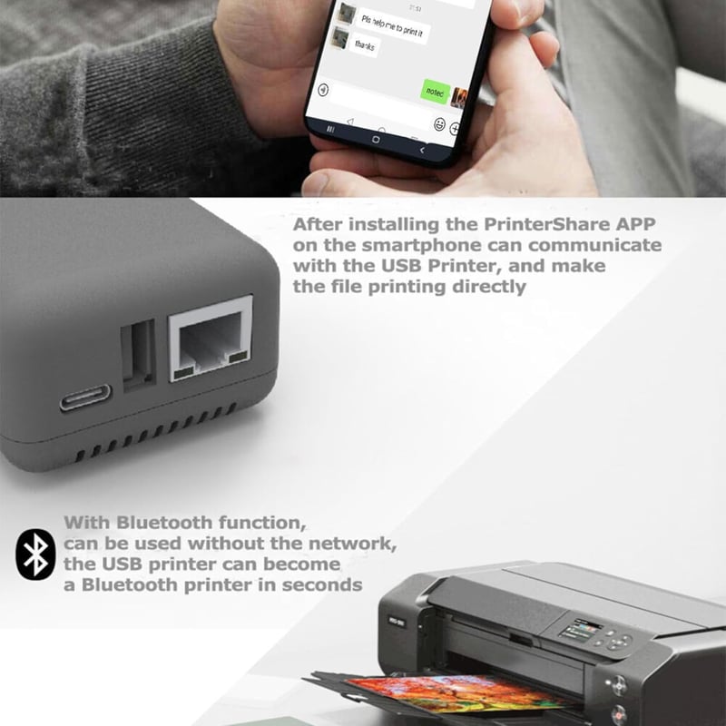 Sxhlseller USB 2.0 Hálózati Nyomtatószerver - Kompakt LAN Megosztó Eszköz Windows XP, Android és Linux 3.4 Rendszerekhez, Fehér, EU Csatlako