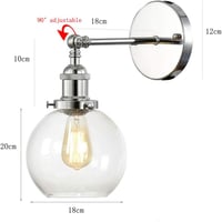 HJXDtech Ipari Vintage Fali Lámpa - Króm Tartókonzol, Átlátszó Üveg Búra, E27 Foglalat, 40W, Vízálló, Gömb Dizájn Fürdőszobába, Folyosóra 2