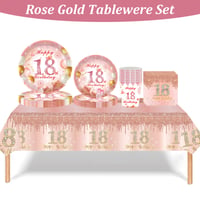 POPOYU 18. születésnapi papírtányér szett – Rose Gold, 7 hüvelykes, 16 db, eldobható party tányér lányoknak 7