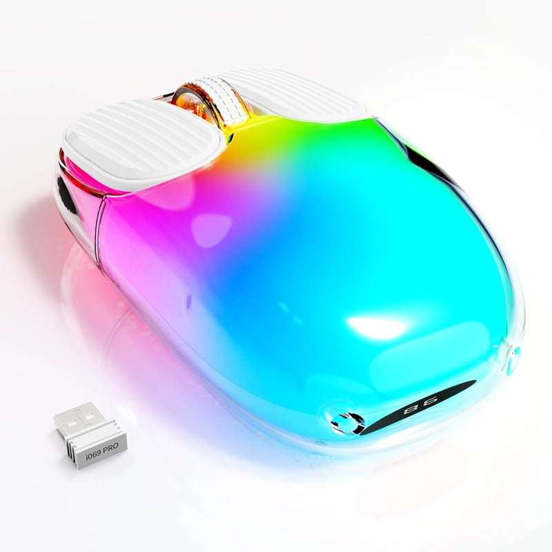 MAMBASNAKE Mini Vezeték Nélküli Bluetooth Gamer Egér, Átlátszó, RGB, Fehér