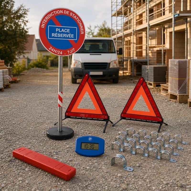 Parkolási őrség: Ø200 mm tilalomtábla + 20 db U-bilincs + 2 db vészháromszög + digitális parkolótárcsa
