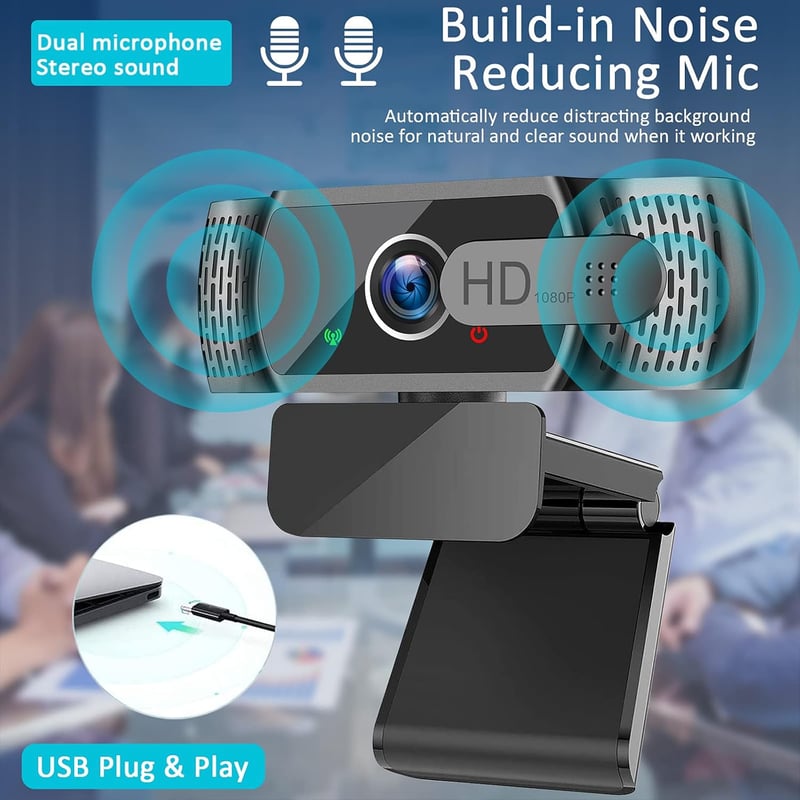 Neefeaer Full HD Webkamera Mikrofonnal és Lencsevédővel - 110° Széles Látószög, USB