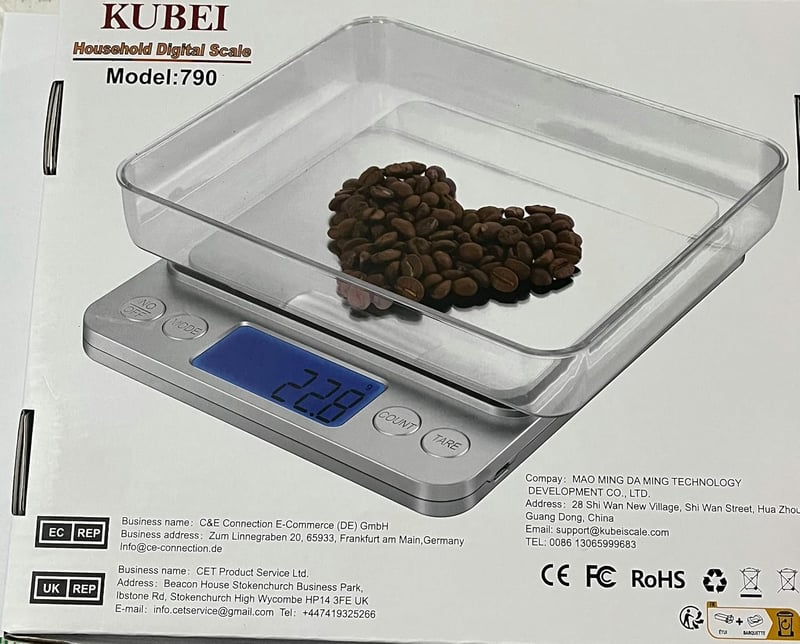 KUBEI 5kg-os USB-s digitális konyhai mérleg, 0,1g pontosság, rozsdamentes acél