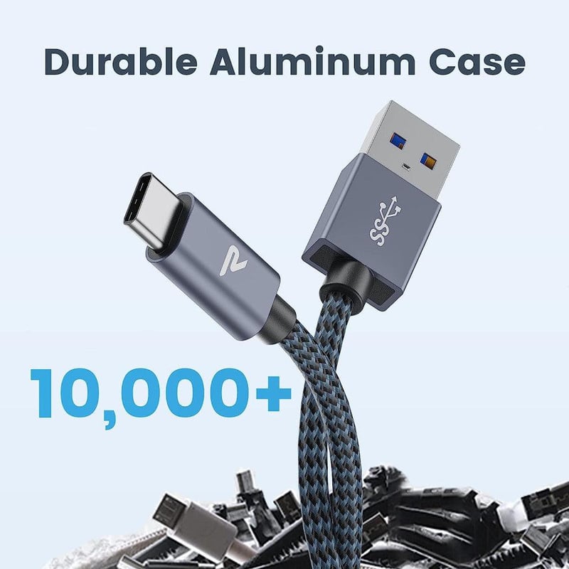 RAMPOW 2m Szürke Fonott USB-A/C Gyorstöltő Kábel - Újracsomagolt