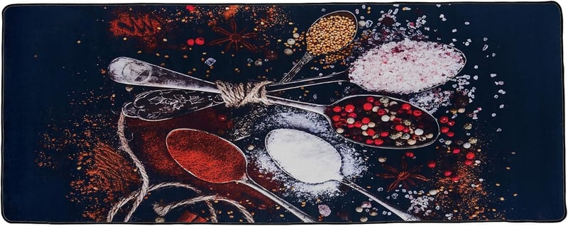 Miqna modern fekete konyhai szőnyeg, csúszásgátló géllel, mosható (140x190 cm)