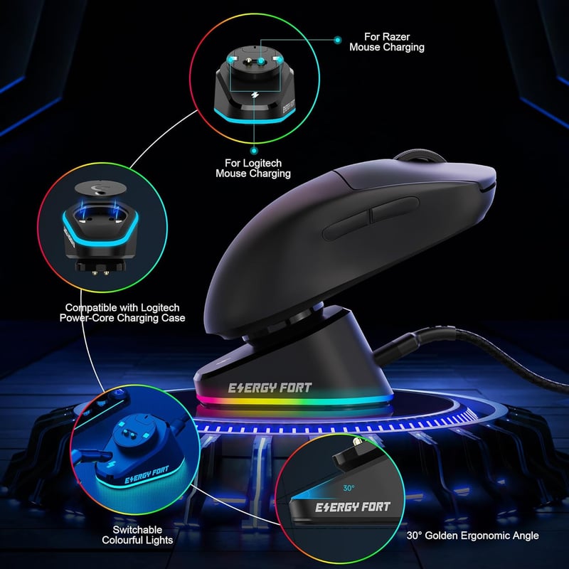 Logitech és Razer egér vezeték nélküli töltőállomás - Kompatibilis G Pro X, G903, G703, G502, DeathAdder V2 Pro