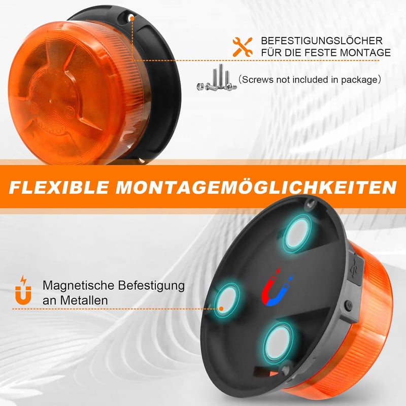 Dinfu Mágneses Forgó Figyelmeztető Lámpa 12V - Sárga LED Vészvillogó Távirányítóval, 9 Üzemmód, Autó/Teherautó/Traktor Kompatibilis, USB Töl