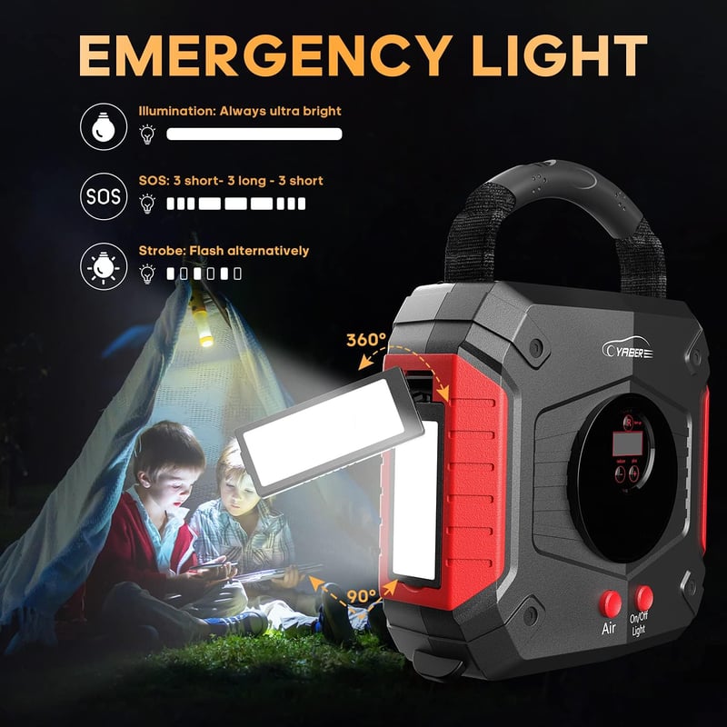 YABER 3000A Autós Indításrásegítő és Kompresszor - 24800mAh, 150PSI, Benzin/Dízel