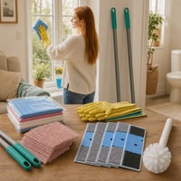 Sjajni set za čišćenje: 4x krpa za staklo + 30x bakrena krpa + 2x drška + 4x mop + WC četka 1