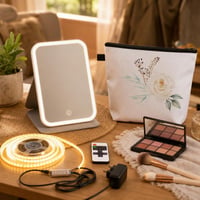 Štýlový kozmetický kútik: 1× LED zrkadlo + 1× 1m LED pásik + 1× kozmetická taška 1