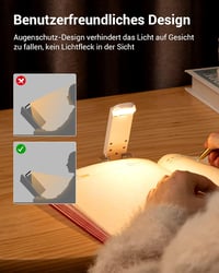 DEWENWILS Olvasólámpa Csipesszel - USB Tölthető, Borostyán Fény, Kék Fény Szűrő, 4 Fokozatú Fényerő, Állítható Szögű Könyvlámpa Gyerekeknek 5