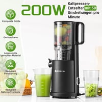 AOBOSI Slow Juicer 126 mm Extra Széles Adagolónyílással - Egész Gyümölcsök Préselésére, Erőteljes Motorral, Hármas Szűrőrendszerrel, Fekete 11