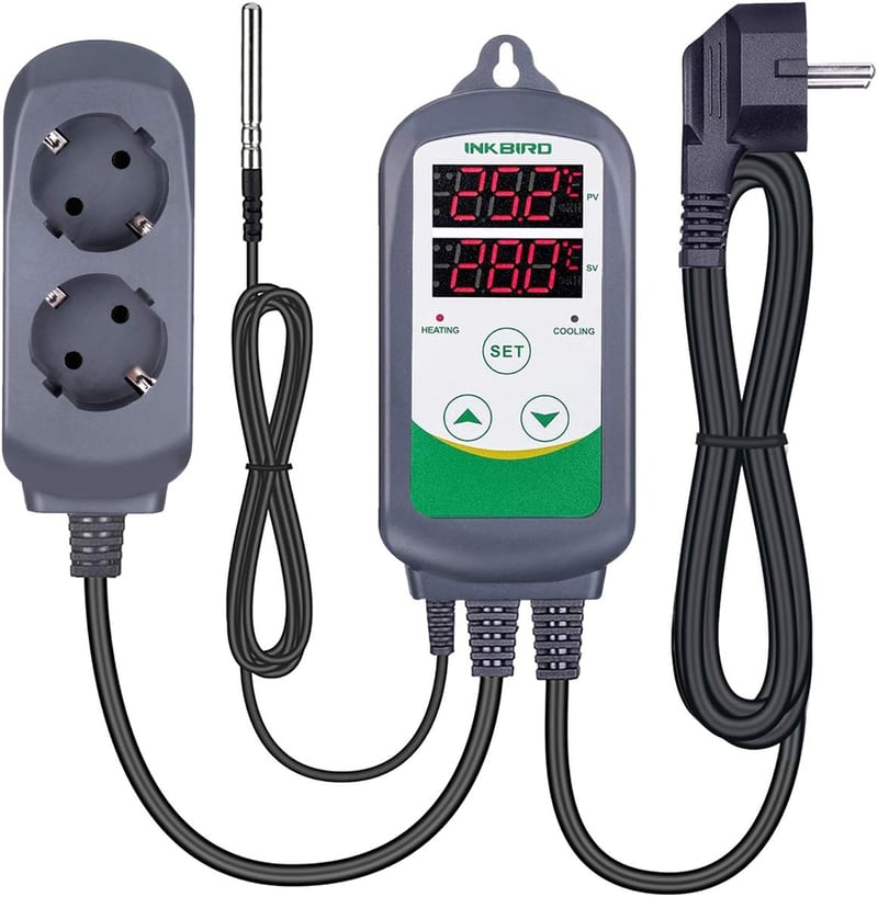 Inkbird ITC-308 Digitális Hőmérséklet Szabályozó Szenzorral, Fűtés-Hűtés Kapcsoló, 230V Termosztát, 2200W Teljesítmény, 2m IP68 Szonda