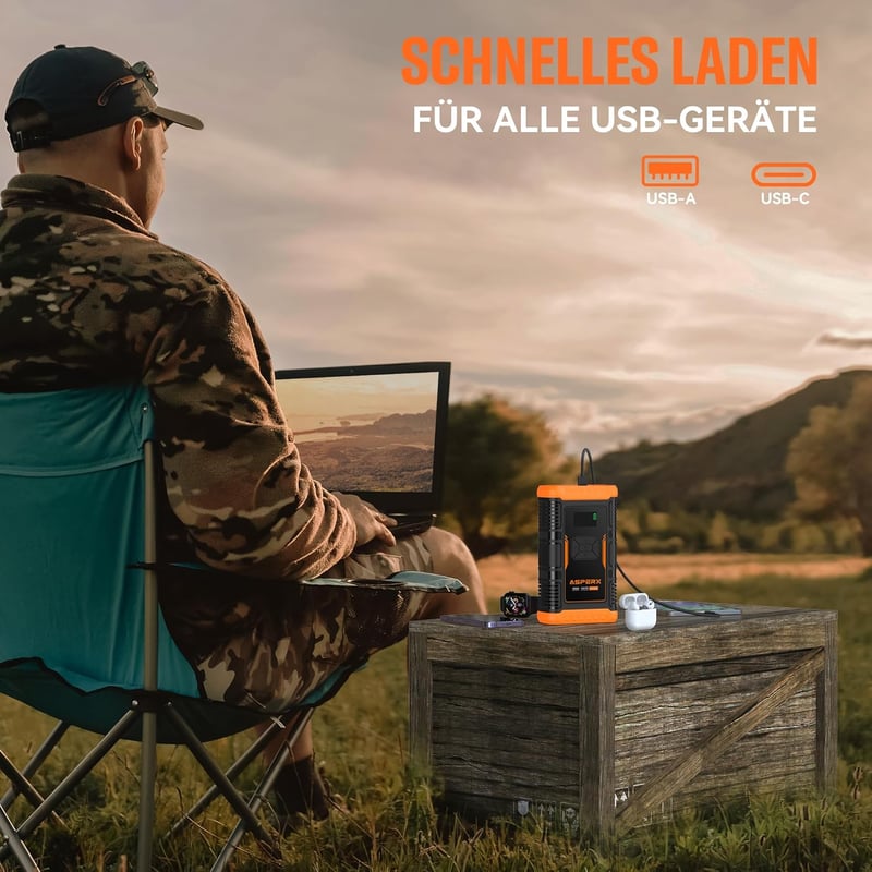 ASPERX 3000A Autós Indításrásegítő Powerbank Kompresszorral, 150PSI, LED Lámpával