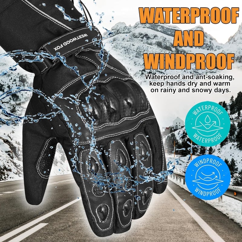 WESTWOOD FOX Bőr Motoros Kesztyű - Érintőképernyős, Vízálló, Téli, Unisex Védőkesztyű Motorozáshoz, ATV és UTV Vezetéshez, M-es Méret