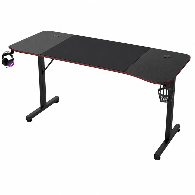 JUMMICO Ergonomski stol za igranje 180x60 cm crni, s držačem za čaše i držačem za slušalice – nepotpun (srednji dio B, stanje: vidi 2. sliku)