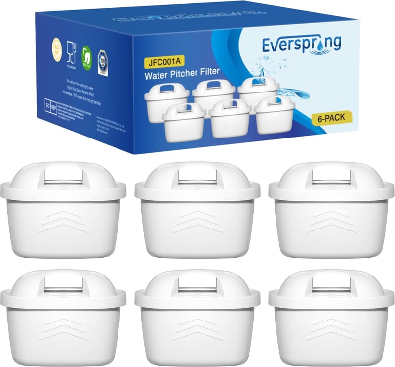 everspring TÜV SÜD Tanúsított Vízszűrő Betét Brita Maxtra+, Maxtra Plus, Mavea, Anna Duomax Készülékekhez - 6 db Csomag