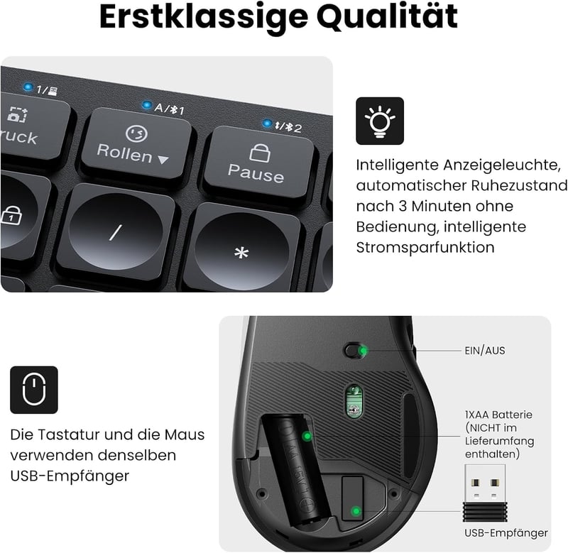 UGREEN Bluetooth billentyűzet-egér szett, vezeték nélküli, német kiosztás