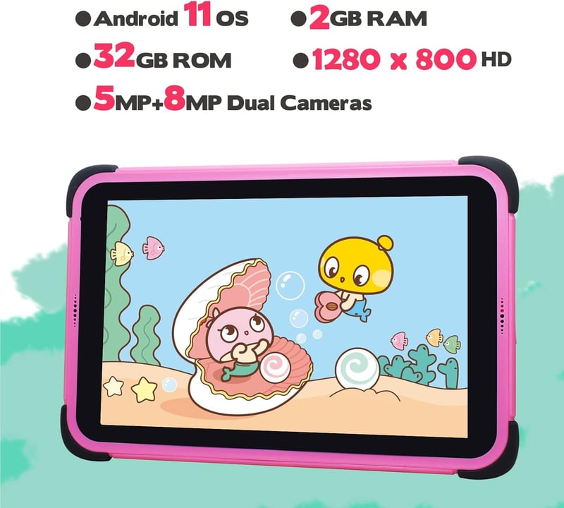 CWOWDEFU 8 Colos Rózsaszín Gyerektablet 32GB WiFi Android Szülői Felügyelettel