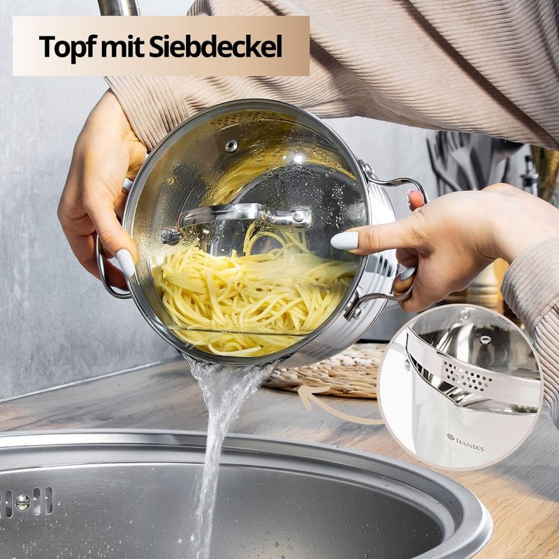 Daniks Tokio 4,26 literes rozsdamentes acél fazék polírozott felülettel, ezüst színben, 22 cm átmérővel, indukciós főzőlapra