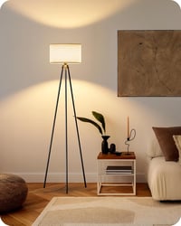 EDISHINE Fém Tripod Állólámpa - Távirányítós LED Dimmelhető Olvasólámpa Nappali és Hálószobába, Len Lámpaernyővel, E27 LED Izzóval, Fekete 8