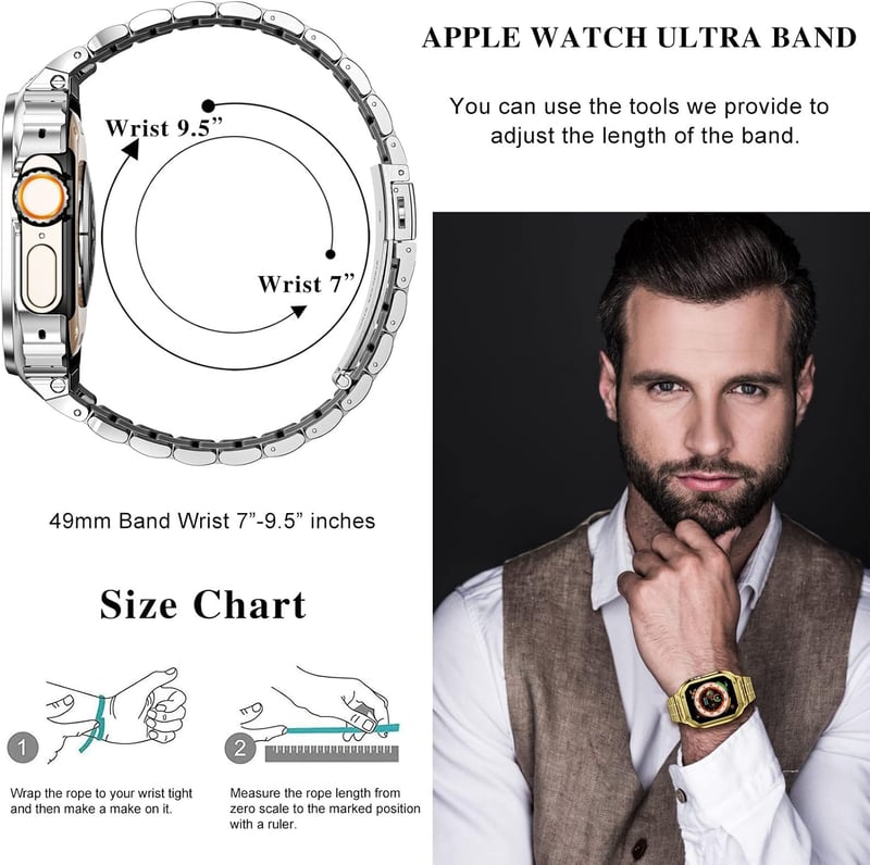 Apple Watch Ultra 49mm Strapabíró Fém Szíj Tokkal - Ezüst