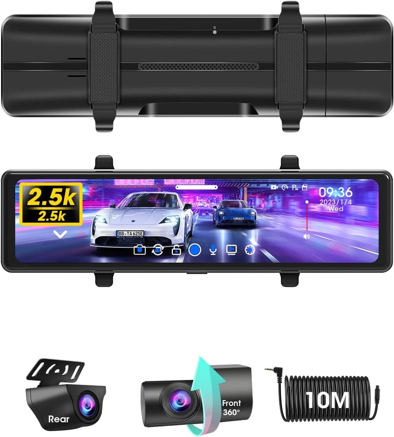 Dupla 2.5K Tolatókamera Tükör Dashcam 11" Visszapillantó Kamera Éjjellátó USB-C